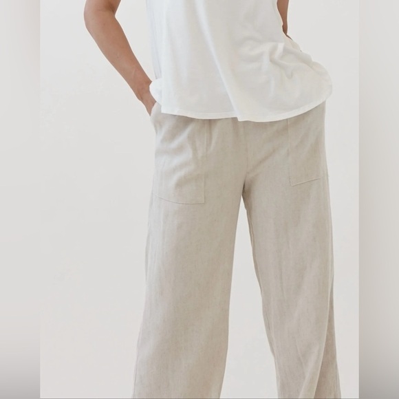 Venus Women Linen Pants Large Tan Khaki Coastal Grandma Preppy  Contemporary - Picture 3 of 14